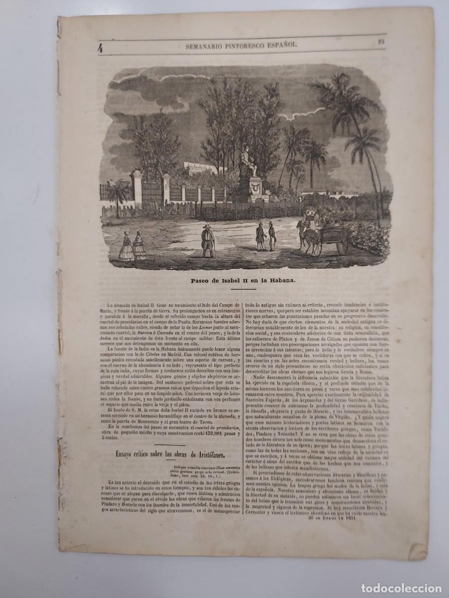 Coleccionismo de revistas y peri&oacute;dicos: SEMANARIO PINTORESCO ESPA&Ntilde;OL 1851 4. GRABADO LA HABANA, FIGARO, CAROLINA CORONADO. ARIST&Oacute;FANES