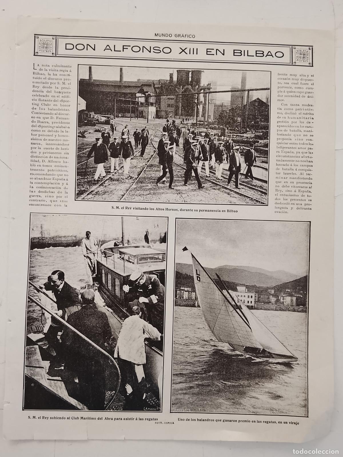 Coleccionismo de revistas y peri&oacute;dicos: hoja a&ntilde;o 1915/1916 - VISITA DEL REY ALFONSO XII BILBAO CLUB MARITIMO PREMIOS REGATA BALANDROS