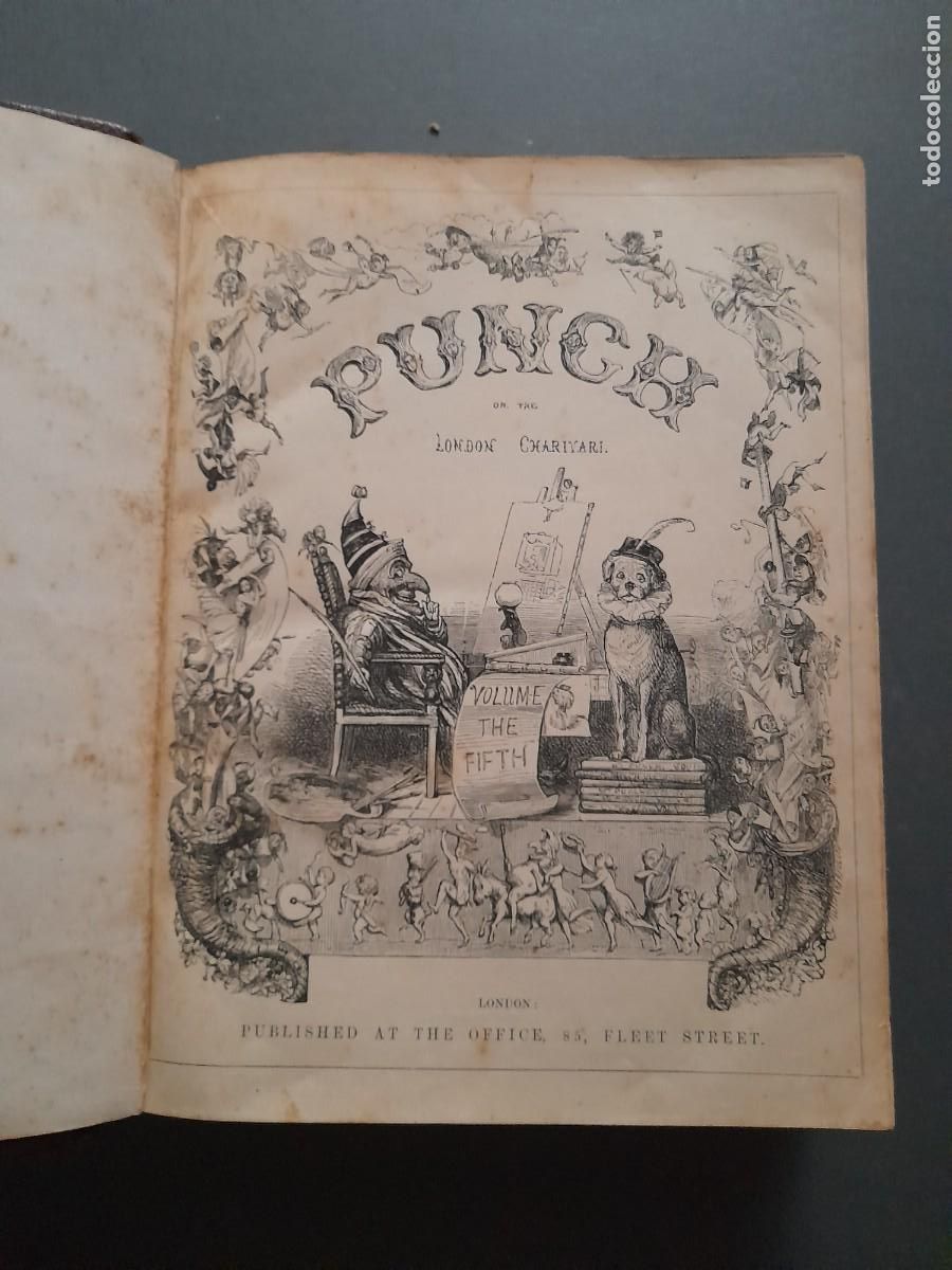 Coleccionismo de revistas y peri&oacute;dicos: Revista brit&aacute;nica punch, vol 5-8, 1843- 1845, lomo de cuero
