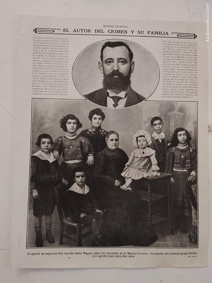 Coleccionismo de revistas y peri&oacute;dicos: hoja a&ntilde;o 1915/1916 - ASESINATO DEL SE&Ntilde;OR FERRERO - FAMILIA - NILO AURELIO SINZ MIGUEL