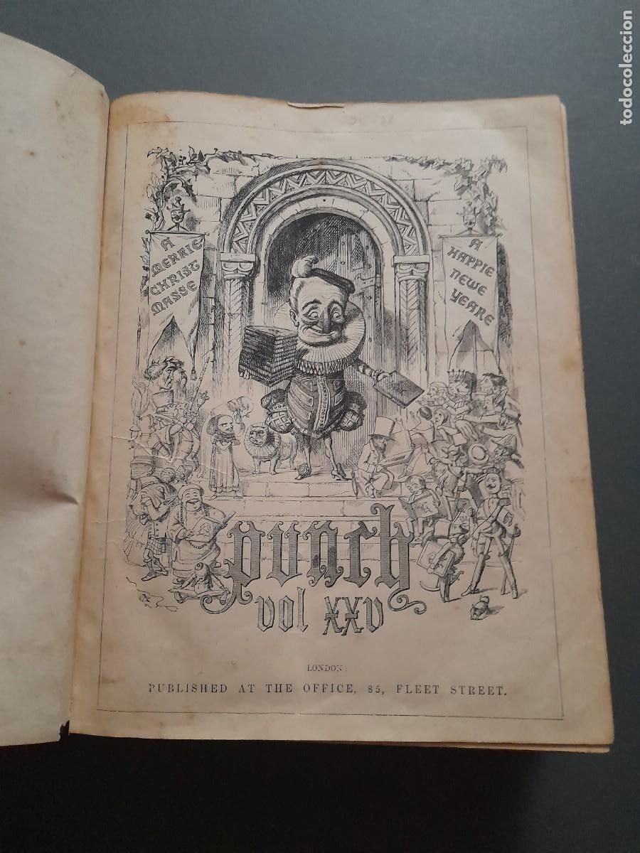 Coleccionismo de revistas y peri&oacute;dicos: Revista brit&aacute;nica punch, vol 25-28, 1853- 1855, lomo de cuero
