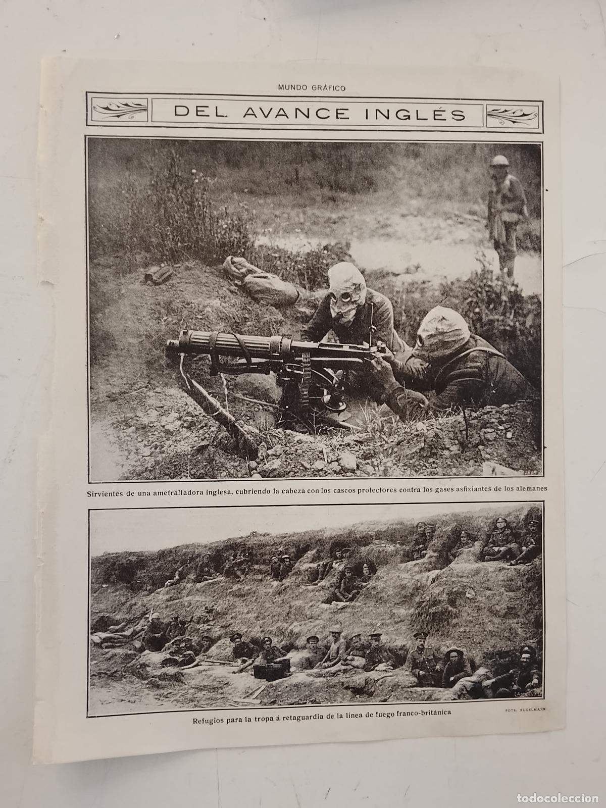 Coleccionismo de revistas y peri&oacute;dicos: hoja a&ntilde;o 1915/1916 - GUERRA AMETRADORA INGLESA CASCOS CONTRA GASES DE ALEMANES TROPAS