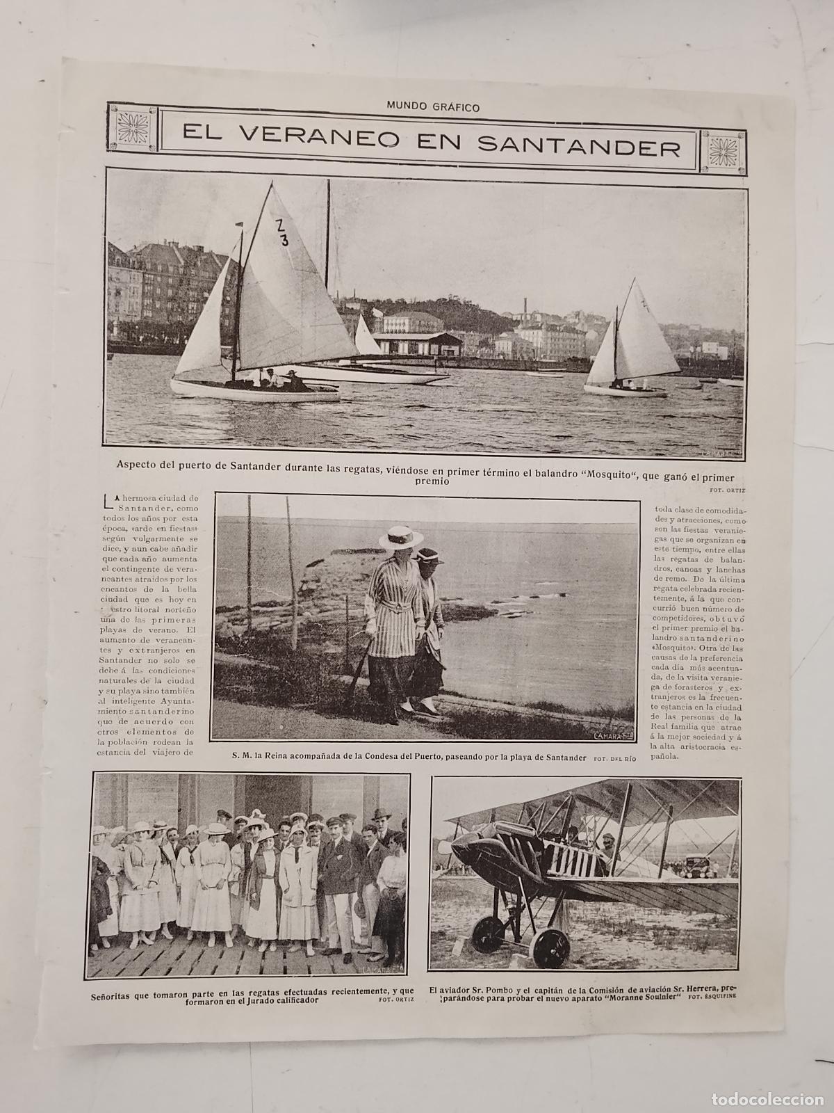 Coleccionismo de revistas y peri&oacute;dicos: hoja a&ntilde;o 1915/1916 - PUERTO DE SANTANDER REGATAS CONDESA DE PUERTO AVIADOR MORANNE SOULNIER AVIONETA