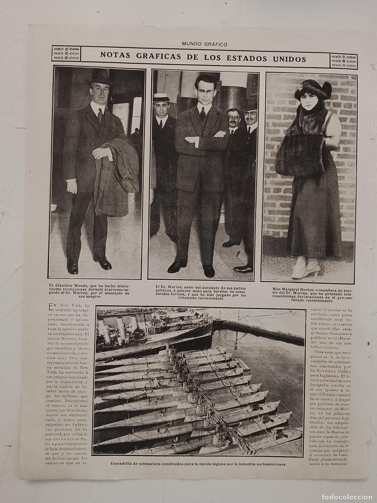 Coleccionismo de revistas y peri&oacute;dicos: hoja a&ntilde;o 1915/1916 - EEUU DETECTIVE WOODS - DR WARREN - MIS MARGARET HORTON- MILITAR SUBMARINOS