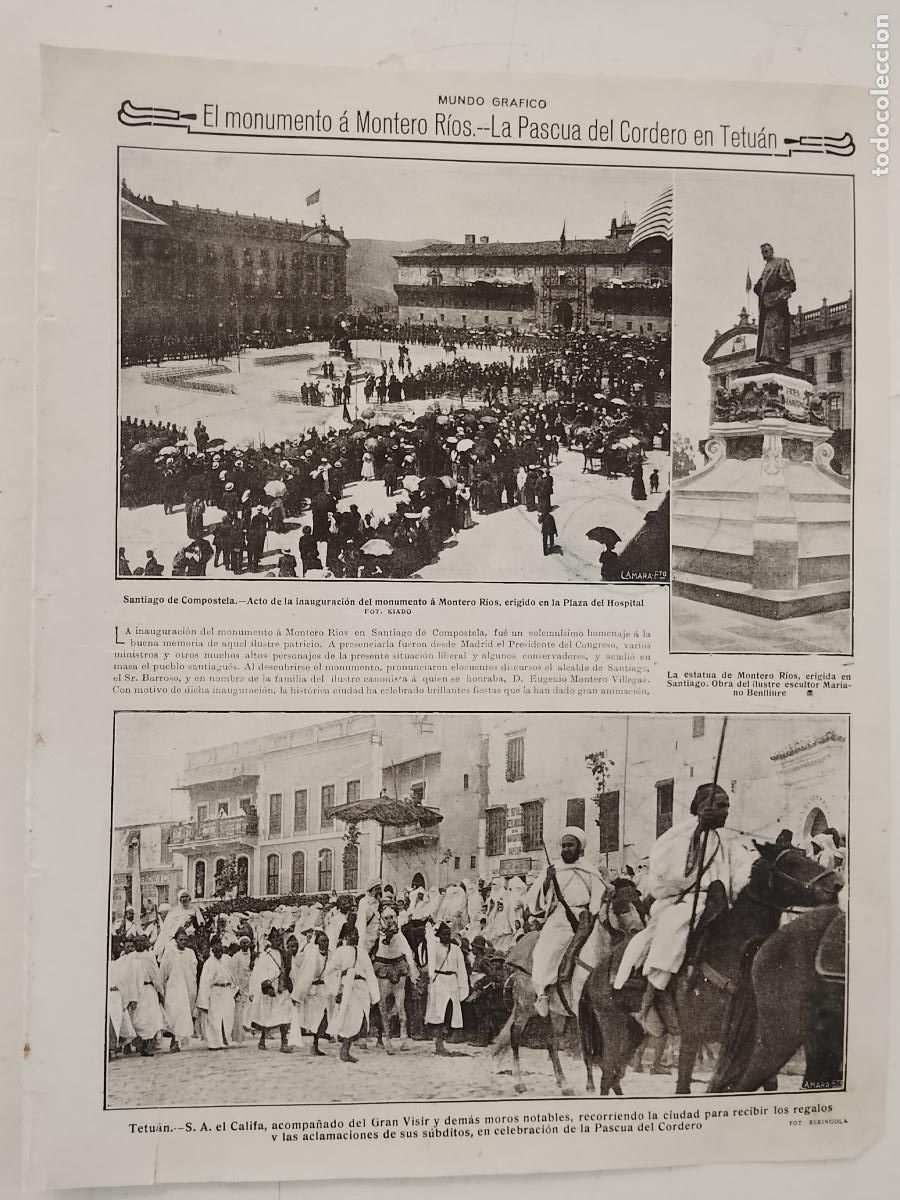 Coleccionismo de revistas y peri&oacute;dicos: hoja a&ntilde;o 1915/1916 - PASCUAL DEL CORDERO TETUAN - SANTIAGO DE COMPOSTELA MONUMENTO MONTE RIOS
