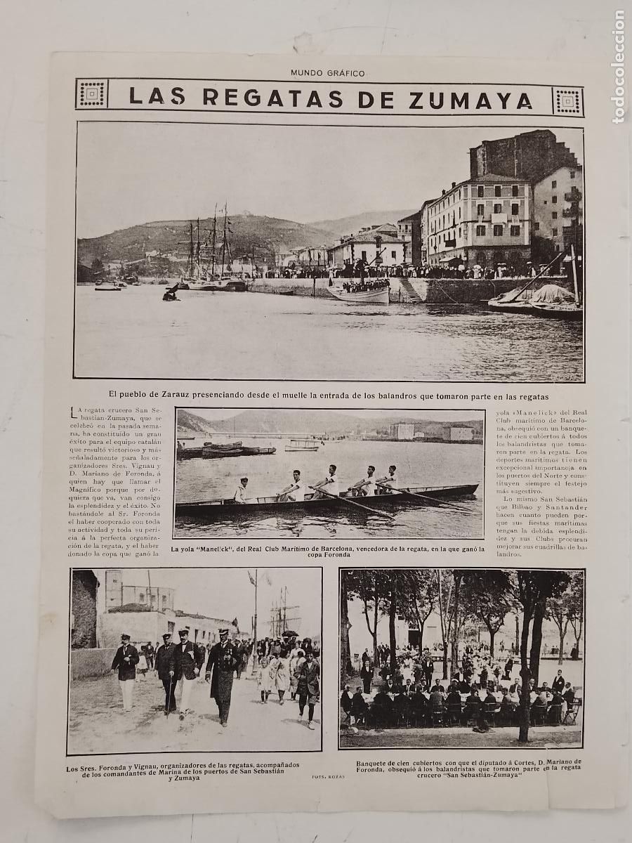 Coleccionismo de revistas y peri&oacute;dicos: hoja a&ntilde;o 1915/1916 - REGATA PUERTO ZUMAYA MUELLE LA YOLA MANELICK CLUB MARITIMO BARCELONA FORONDA