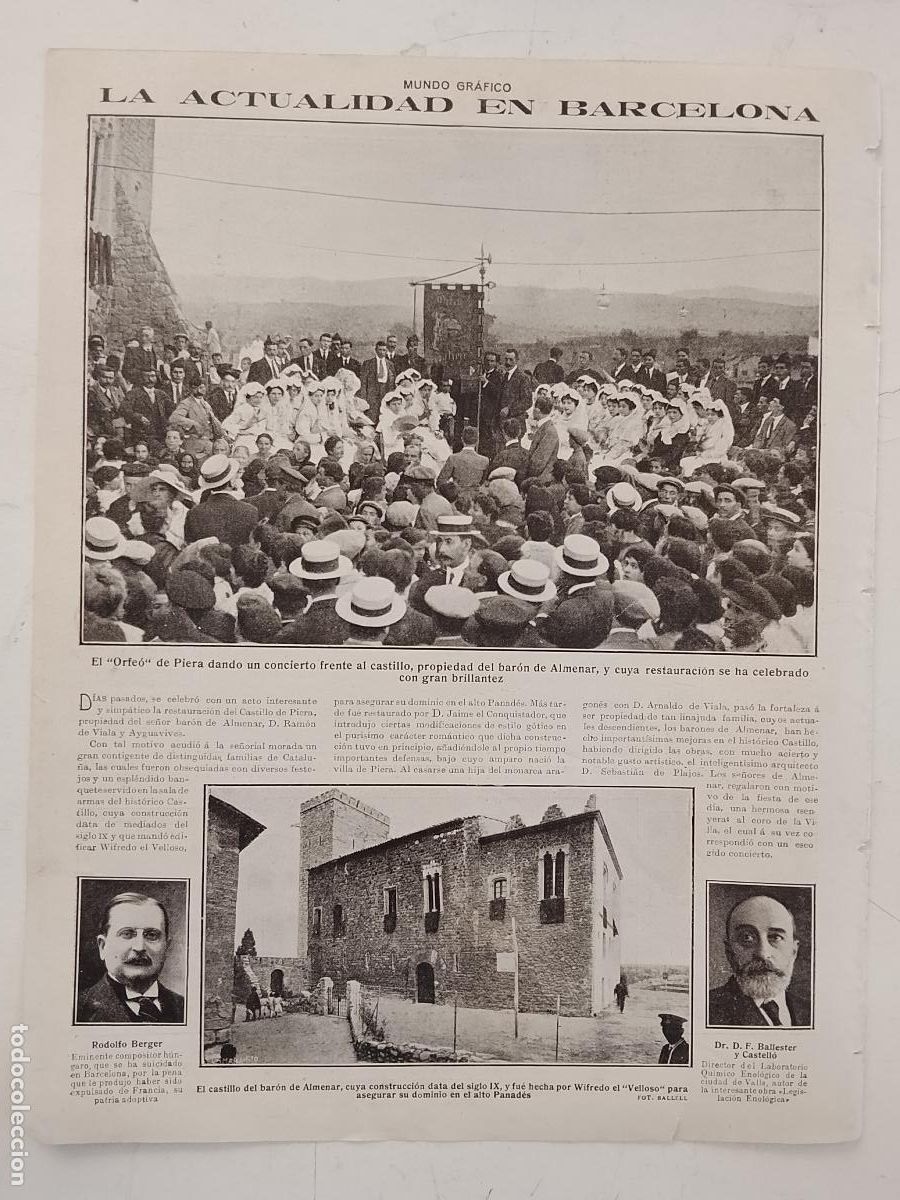 Coleccionismo de revistas y peri&oacute;dicos: hoja a&ntilde;o 1915/1916 - BARCELONA EL ORFEO CONCIERTO - RODOLFO BERGER . CASTILLO BARONALMENAR BALLESTER