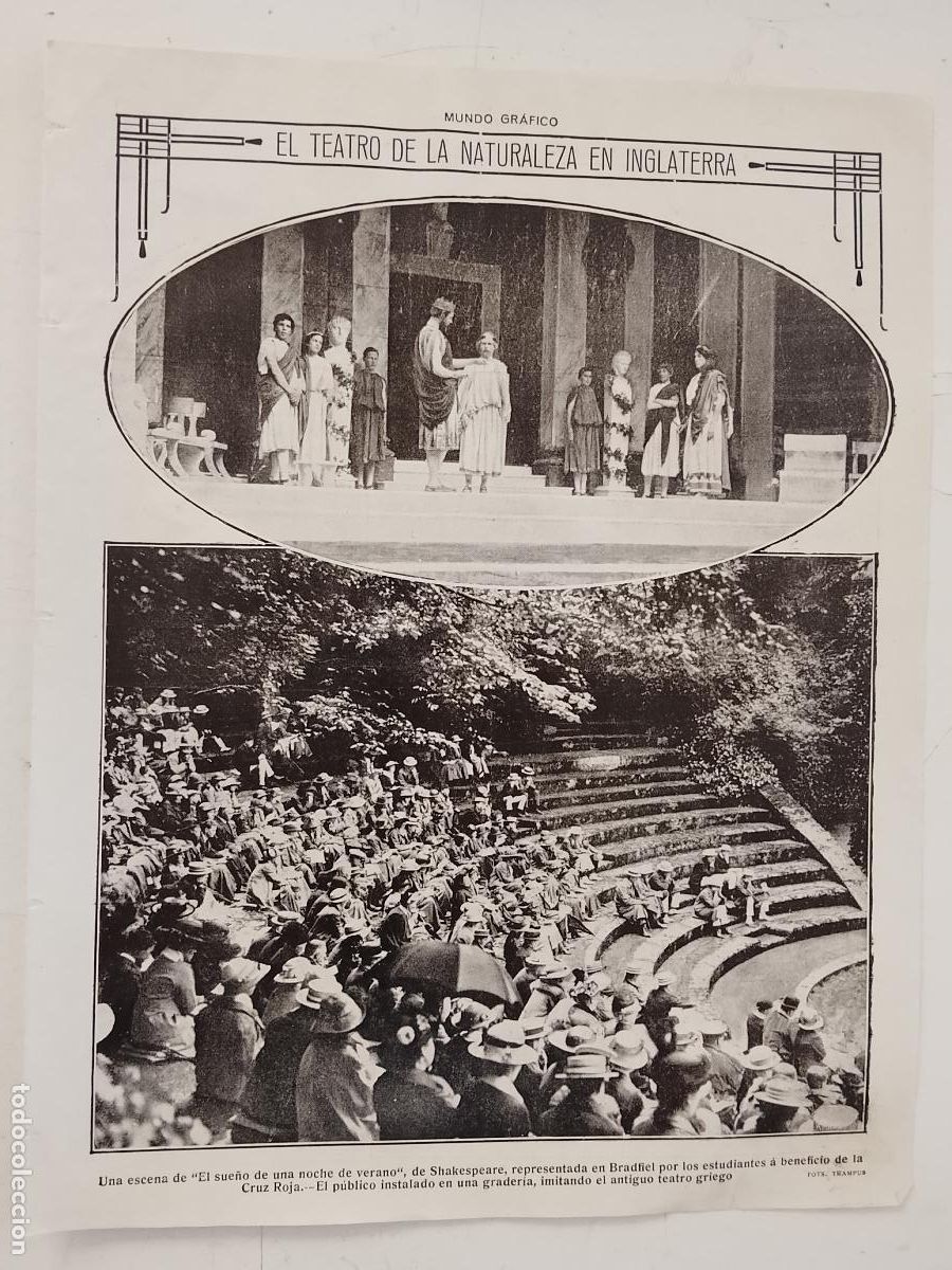 Coleccionismo de revistas y peri&oacute;dicos: hoja a&ntilde;o 1915/1916 - TEATRO OBRA EL SUE&Ntilde;O DE UNA NOCHE DE VERANO SHAKESPEARE EN BRADFIEL CRUZ ROJA