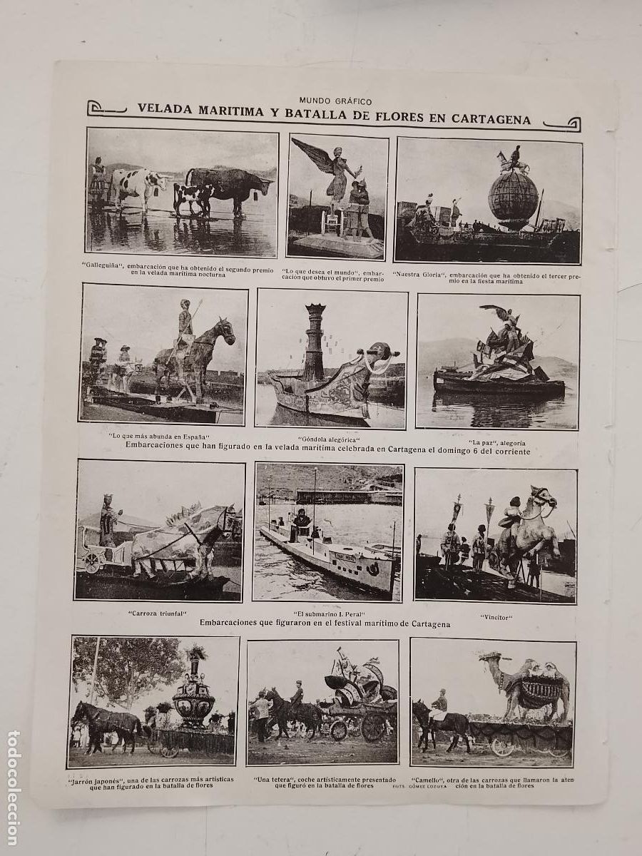 Coleccionismo de revistas y peri&oacute;dicos: hoja a&ntilde;o 1915/1916 - CARTAGENA VELAD MARITIMA BATALLA DE FLORES EMBARCACIONES DEL FESTIVAL