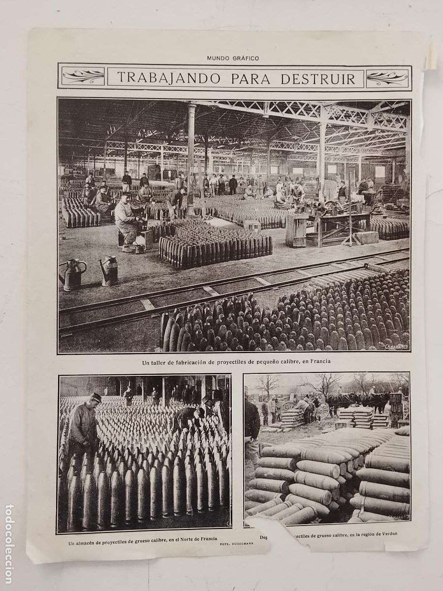 Coleccionismo de revistas y peri&oacute;dicos: hoja a&ntilde;o 1915/1916 - FABRICA DE BOMBAS Y PROYECTILES FRANCIA - GUERRA . FALTA UN TROCITO HOJA