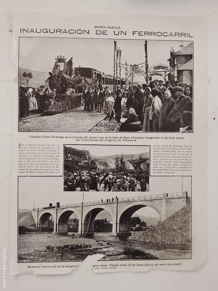 Coleccionismo de revistas y peri&oacute;dicos: hoja a&ntilde;o 1915/1916 - TREN FERROCARRIL SANTO DOMINGO DE LA CALZADA HARO EZCARAY FALTA UN TROCITO HOJA
