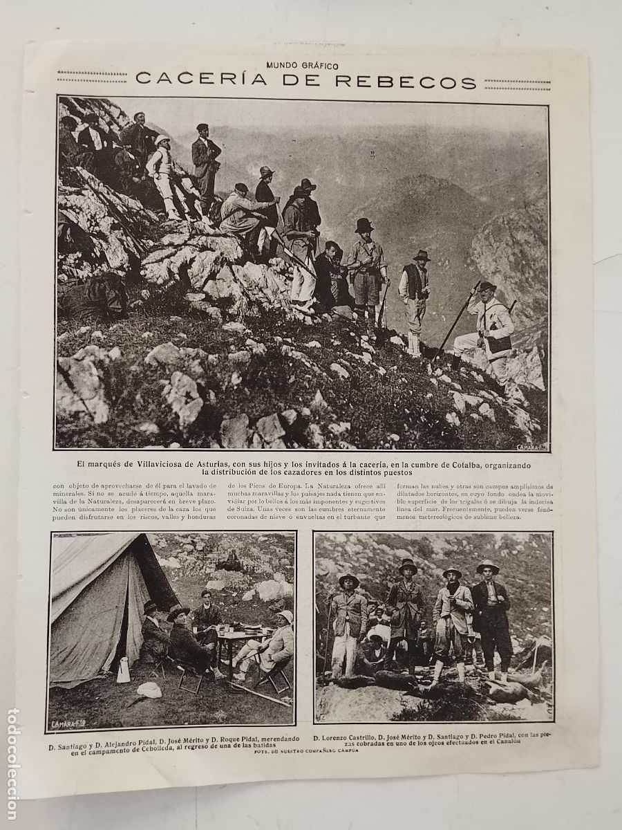 Coleccionismo de revistas y peri&oacute;dicos: hoja a&ntilde;o 1915/1916 - CACERIA REBECOS MARQUES DE VILLAVICIOSA DE ASTURIAS CUMBRE COTALBA CAMPAMENTO