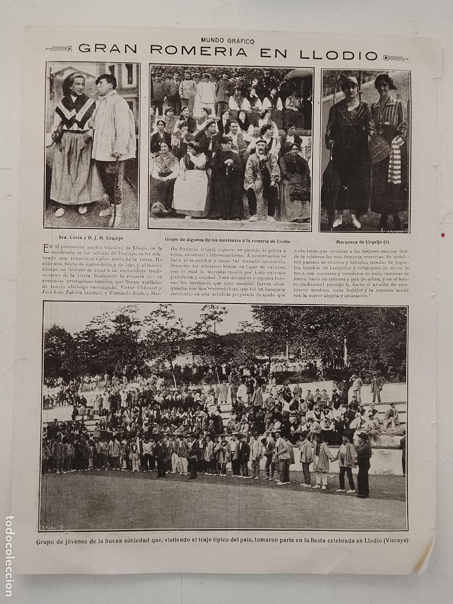 Coleccionismo de revistas y peri&oacute;dicos: hoja a&ntilde;o 1915/1916 - ROMERIA LLODIO . TRAJES TIPICOS VIZCAYA MARQUES DE URQUIJO