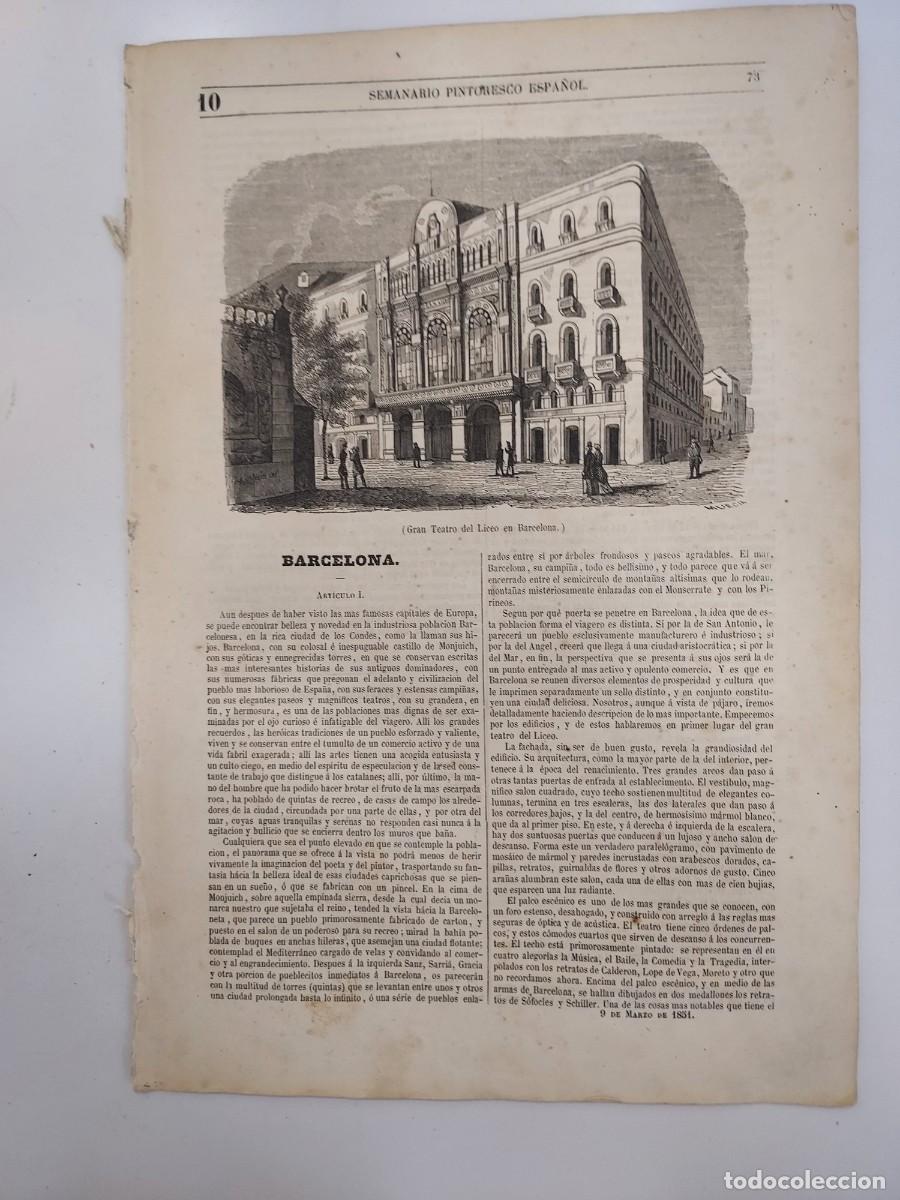 Collectionnisme de Revues et Journaux: SEMANARIO PINTORESCO ESPA&Ntilde;OL 1851 10. BARCELONA TEATRO LICEO. CANGAS DE ONIS. FERNAN CABALLERO
