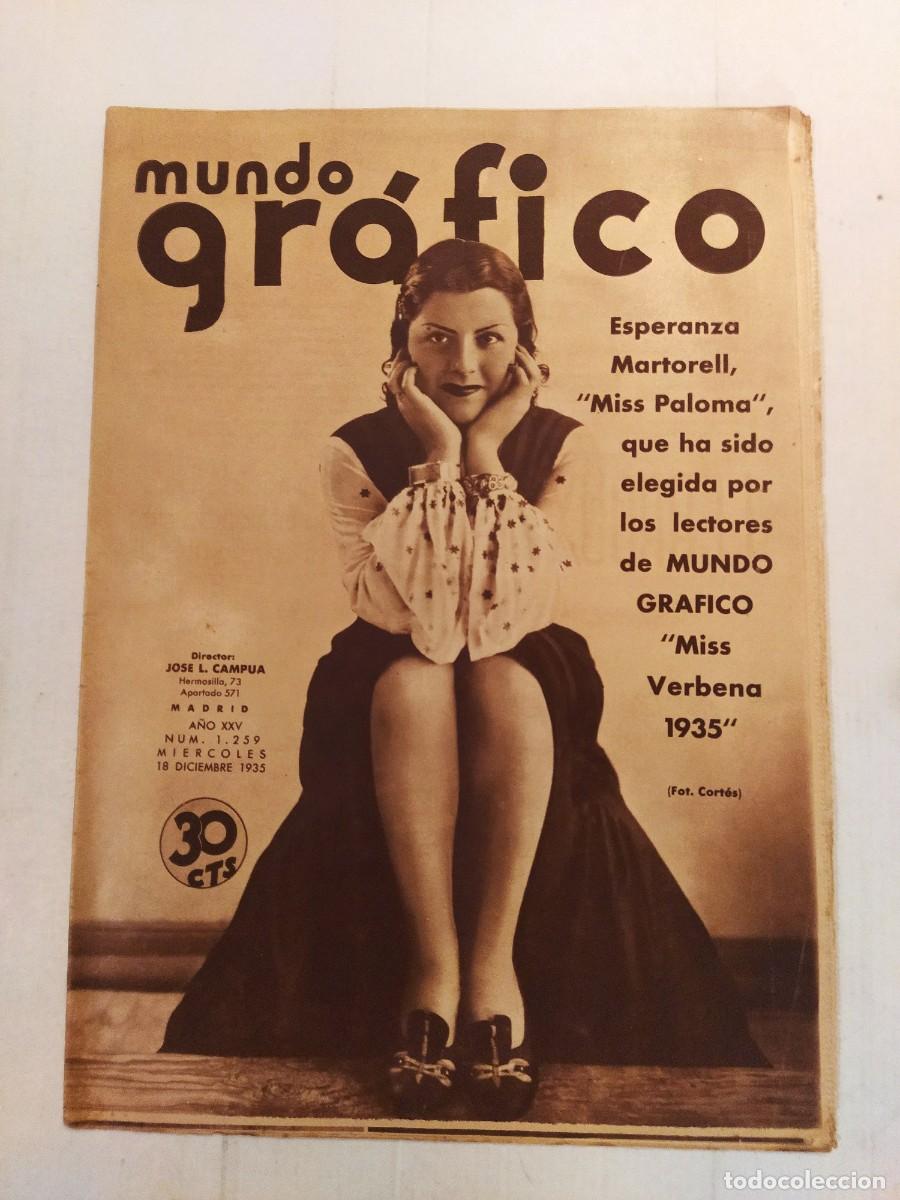 Coleccionismo de revistas y peri&oacute;dicos: MUNDO GRAFICO-A&Ntilde;O 1935-SEGRELLES PINTOR-EL GORDO LOTERIA-REAL MADRID VS RACING MONTA&Ntilde;ES-REMPOLLAIRES