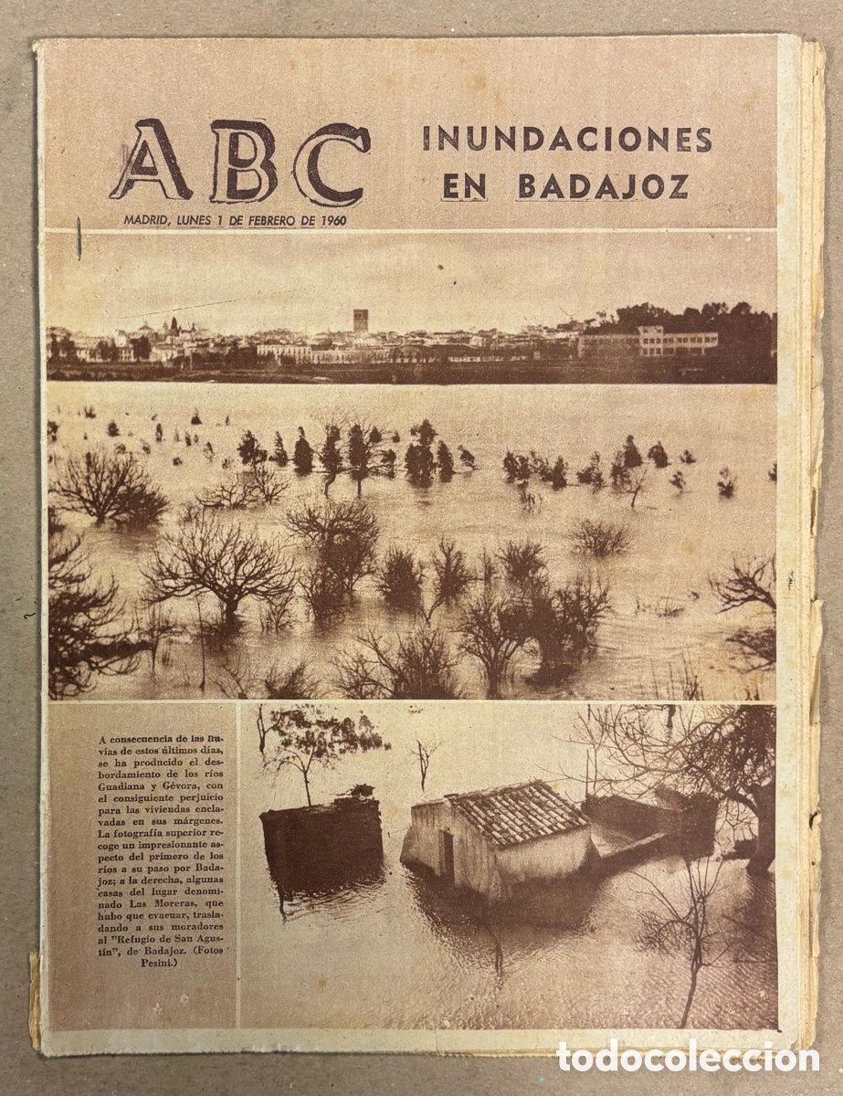 Coleccionismo de revistas y peri&oacute;dicos: ABC (1 DE FEBRERO DE 1960). INUNDACIONES EN BADAJOZ,&hellip;