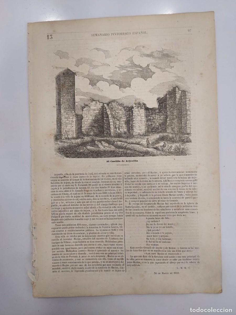 Coleccionismo de revistas y peri&oacute;dicos: SEMANARIO PINTORESCO ESPA&Ntilde;OL 1851 13. ARJONILLA JAEN. ALONSO FONSECA, SANTIAGO COMPOSTELA FRUIME