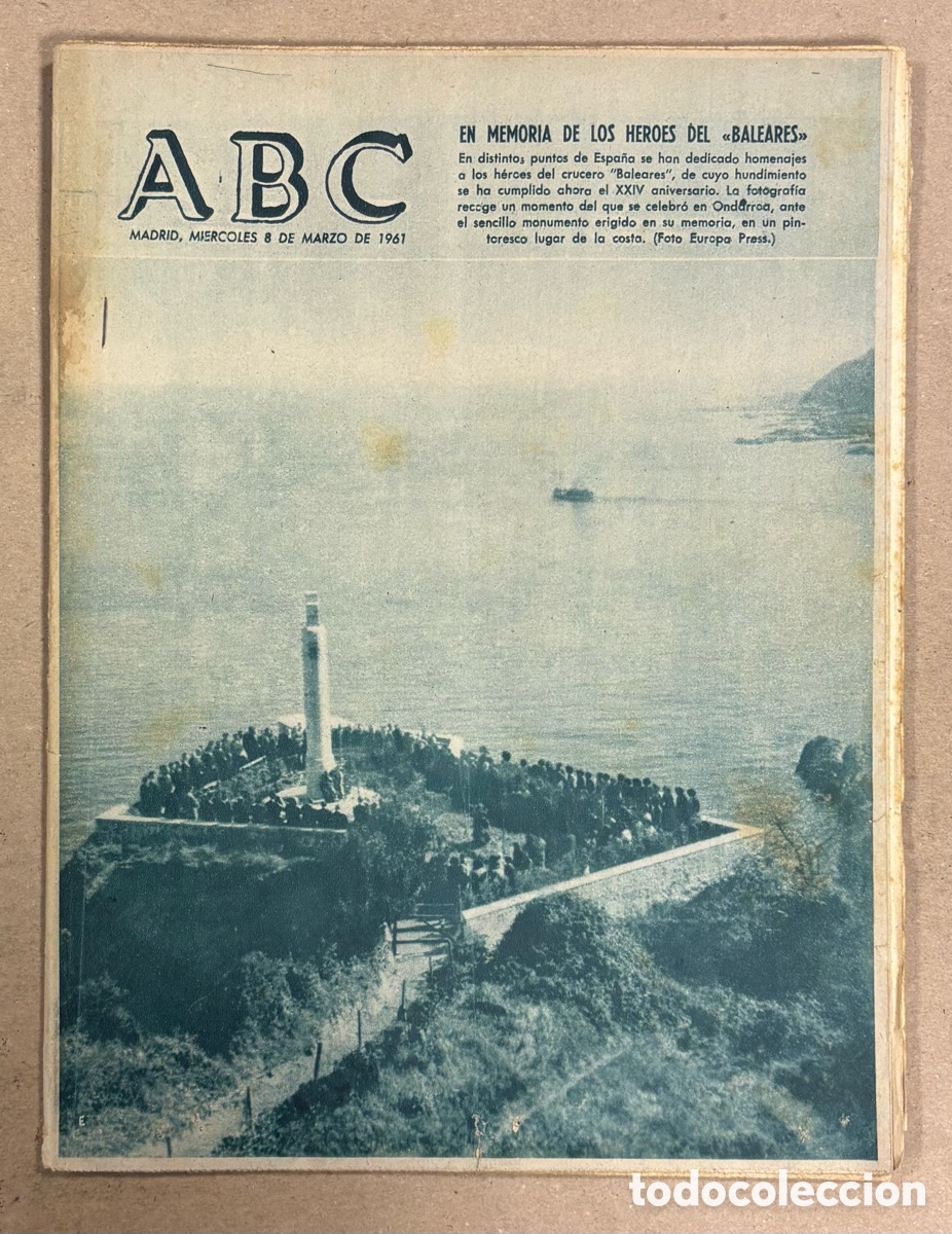Coleccionismo de revistas y peri&oacute;dicos: ABC (8 DE MARZO DE 1961). ONDARROA EN MEMORIA DE LOS H&Eacute;ROES DEL CRUCERO BALEARES,&hellip;