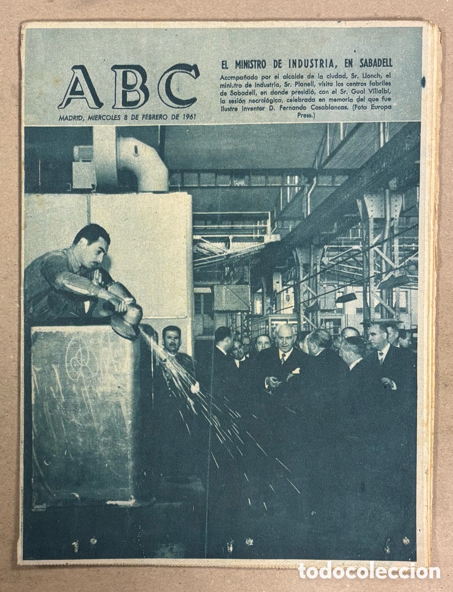 Coleccionismo de revistas y peri&oacute;dicos: ABC (8 DE FEBRERO DE 1961). EL MINISTRO DE INDUSTRIA EN SABADELL VISITA CENTROS FABRILES&hellip;