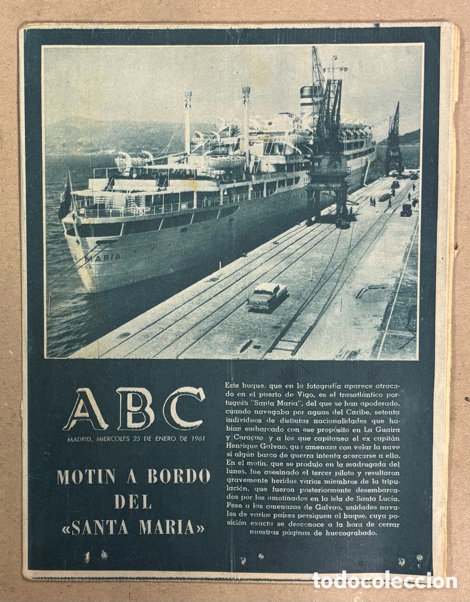 Coleccionismo de revistas y peri&oacute;dicos: ABC (25 DE ENERO DE 1961). MOT&Iacute;N A BORDO DEL BUQUE SANTA MAR&Iacute;A EN VIGO,&hellip;