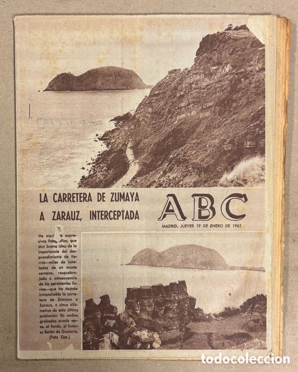 Coleccionismo de revistas y peri&oacute;dicos: ABC (19 DE ENERO DE 1961). LA CARRETERA DE ZUMAYA A ZARAUZ INTERCEPTADA,&hellip;