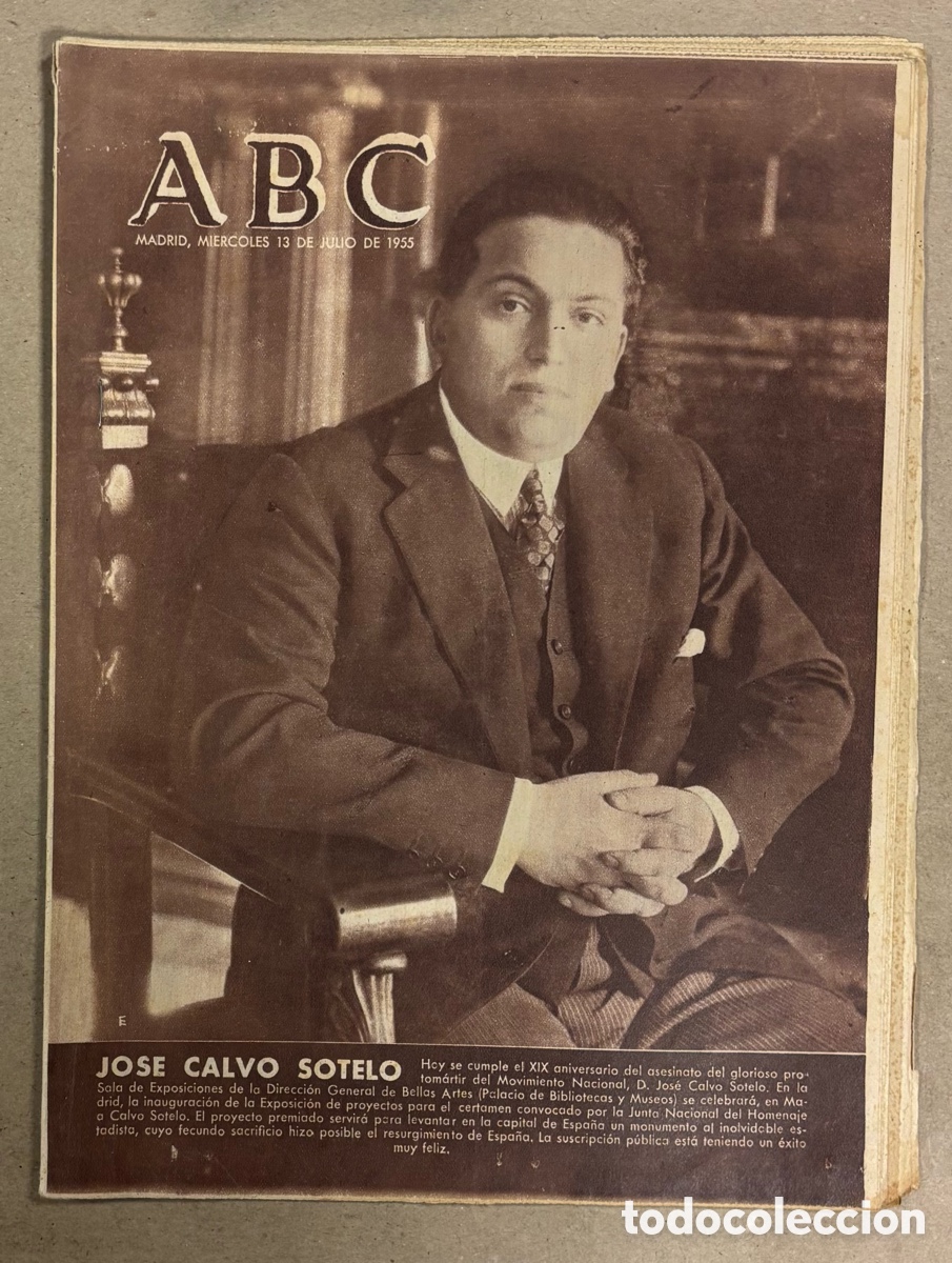 Coleccionismo de revistas y peri&oacute;dicos: ABC (13 DE JULIO DE 1955). XIX ANIVERSARIO ASESINATO DE JOS&Eacute; CALVO SOTELO,&hellip;