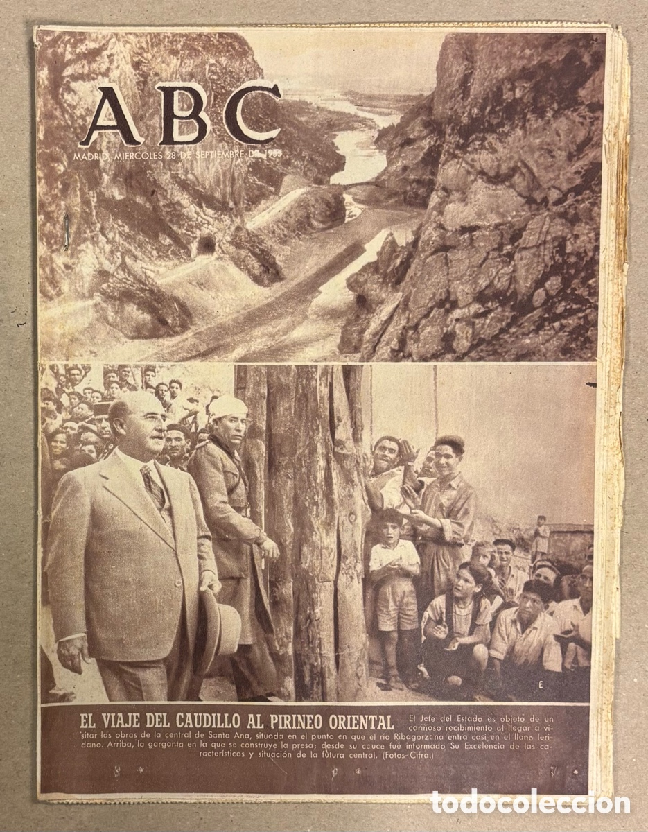 Coleccionismo de revistas y peri&oacute;dicos: ABC (28 DE SEPTIEMBRE DE 1955). EL VIAJE DEL CAUDILLO AL PIRINEO ORIENTAL,&hellip;