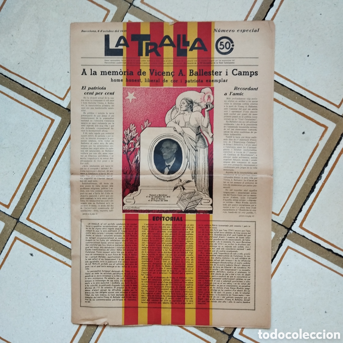 Coleccionismo de revistas y peri&oacute;dicos: 1938 &Uacute;LTIM N&Uacute;MERO LA TRALLA 50 6 D'OCTUBRE VICEN&Ccedil; A. BALLESTER i CAMPS