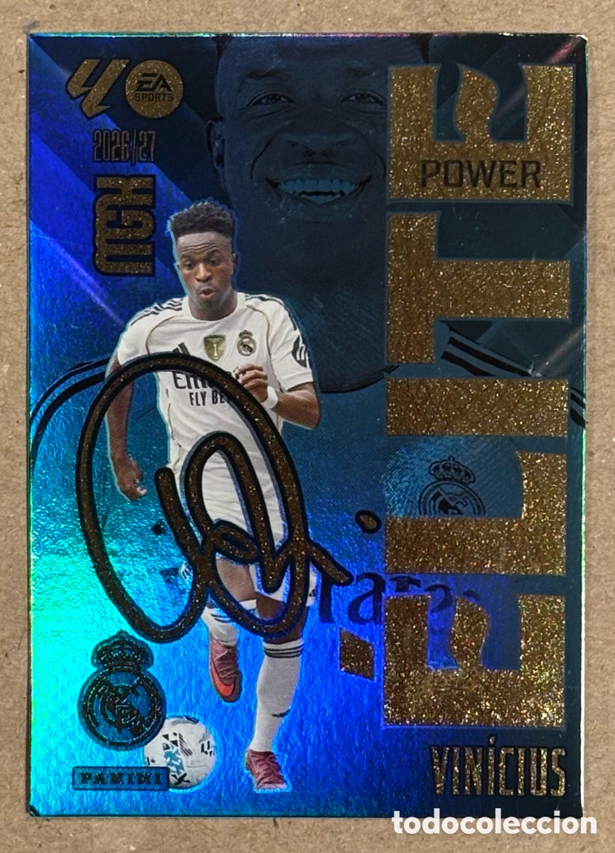 Coleccionismo de revistas y peri&oacute;dicos: VINICIUS (REAL MADRID). CARTA POWER ELITE PANINI MEGACRACKS MGK 2026/27. #18P. CON AUT&Oacute;GRAFO