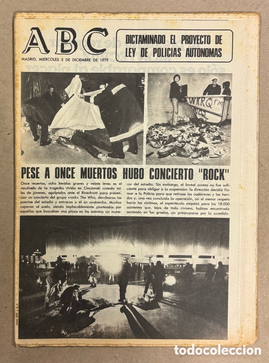 Coleccionismo de revistas y peri&oacute;dicos: ABC (5 DE DICIEMBRE DE 1979). PESE A 11 MUERTOS HUBO CONCIERTO DE ROCK THE WHO,&hellip;