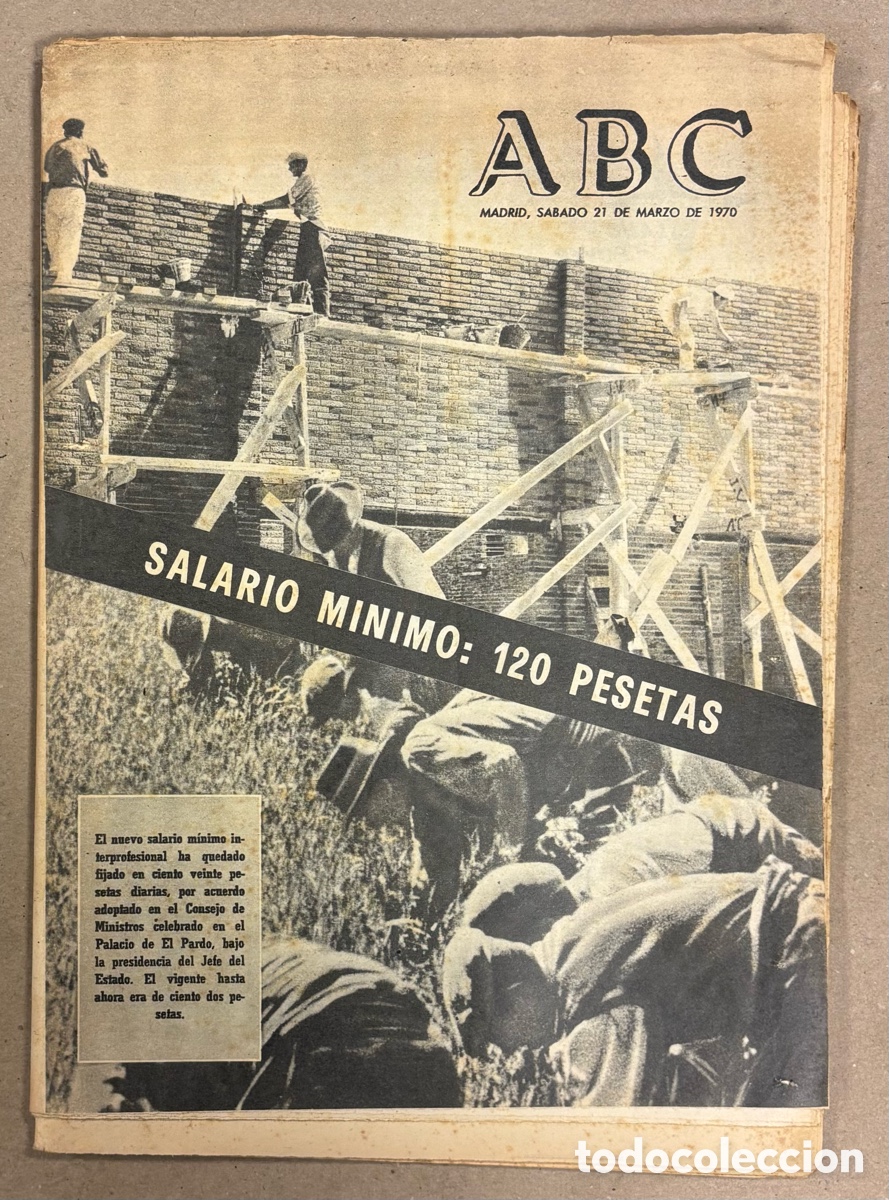 Coleccionismo de revistas y peri&oacute;dicos: ABC (21 DE MARZO DE 1970). NUEVO SALARIO M&Iacute;NIMO: 120 PESETAS,&hellip;
