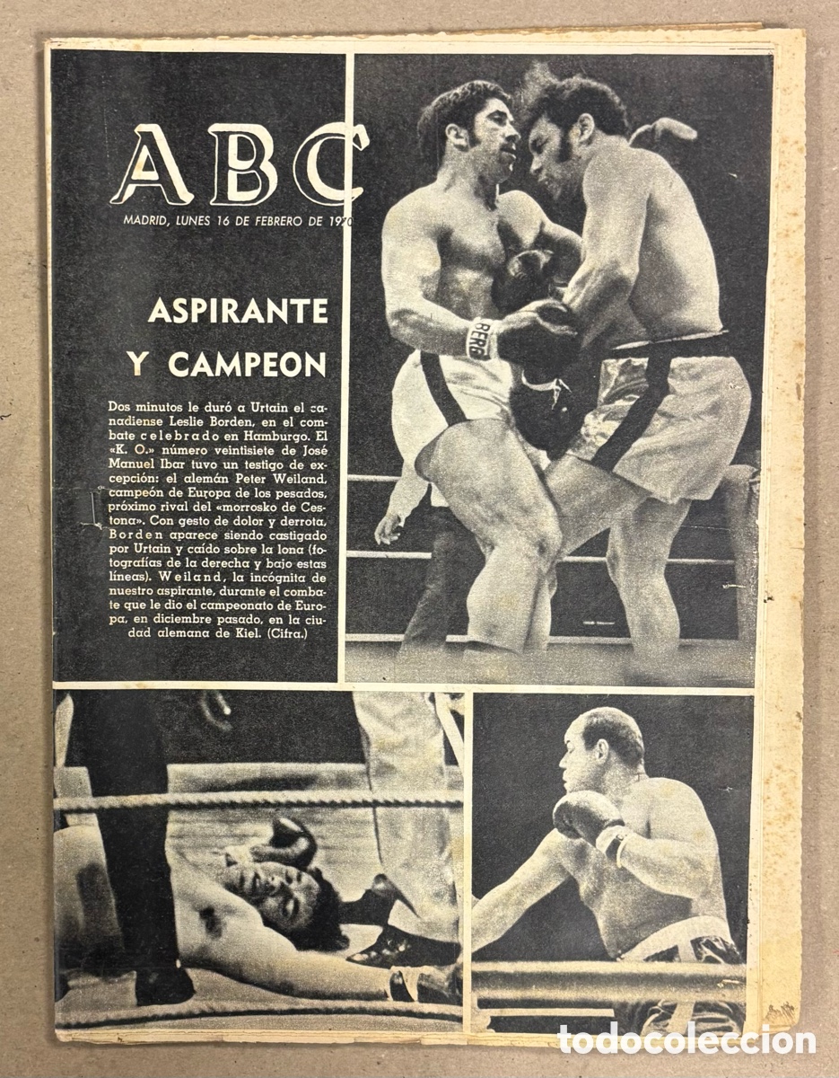 Coleccionismo de revistas y peri&oacute;dicos: ABC (16 DE FEBRERO DE 1970). BOXEO: URTAIN ASPIRANTE Y CAMPE&Oacute;N,&hellip;