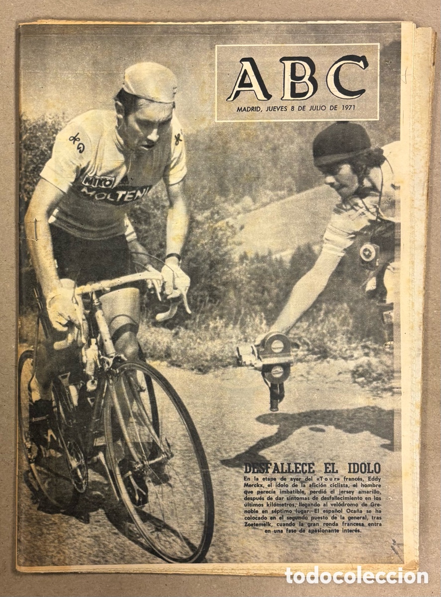 Coleccionismo de revistas y peri&oacute;dicos: ABC (8 DE JULIO DE 1971). EDDY MERCKX, DESFALLECE EL &Iacute;DOLO EN EL TOUR DE FRANCIA,&hellip;