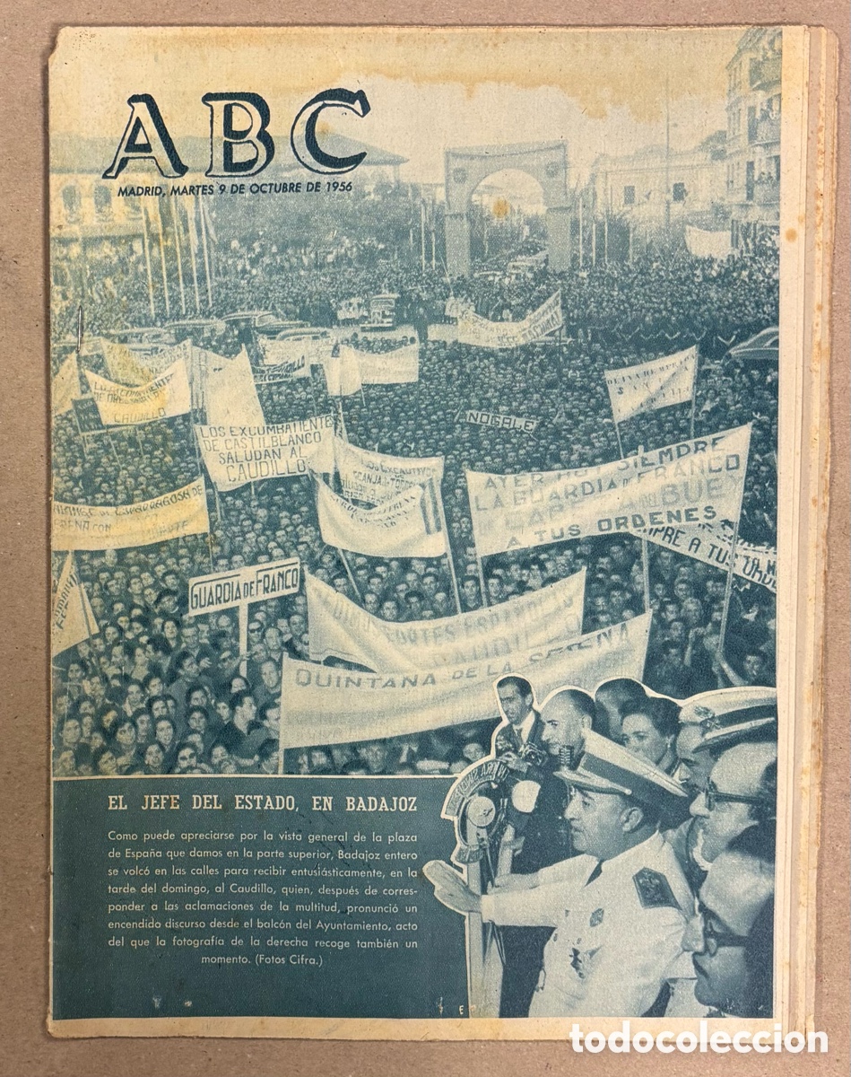 Coleccionismo de revistas y peri&oacute;dicos: ABC (9 DE OCTUBRE DE 1956). EL JEFE DEL ESTADO EN BADAJOZ,&hellip;