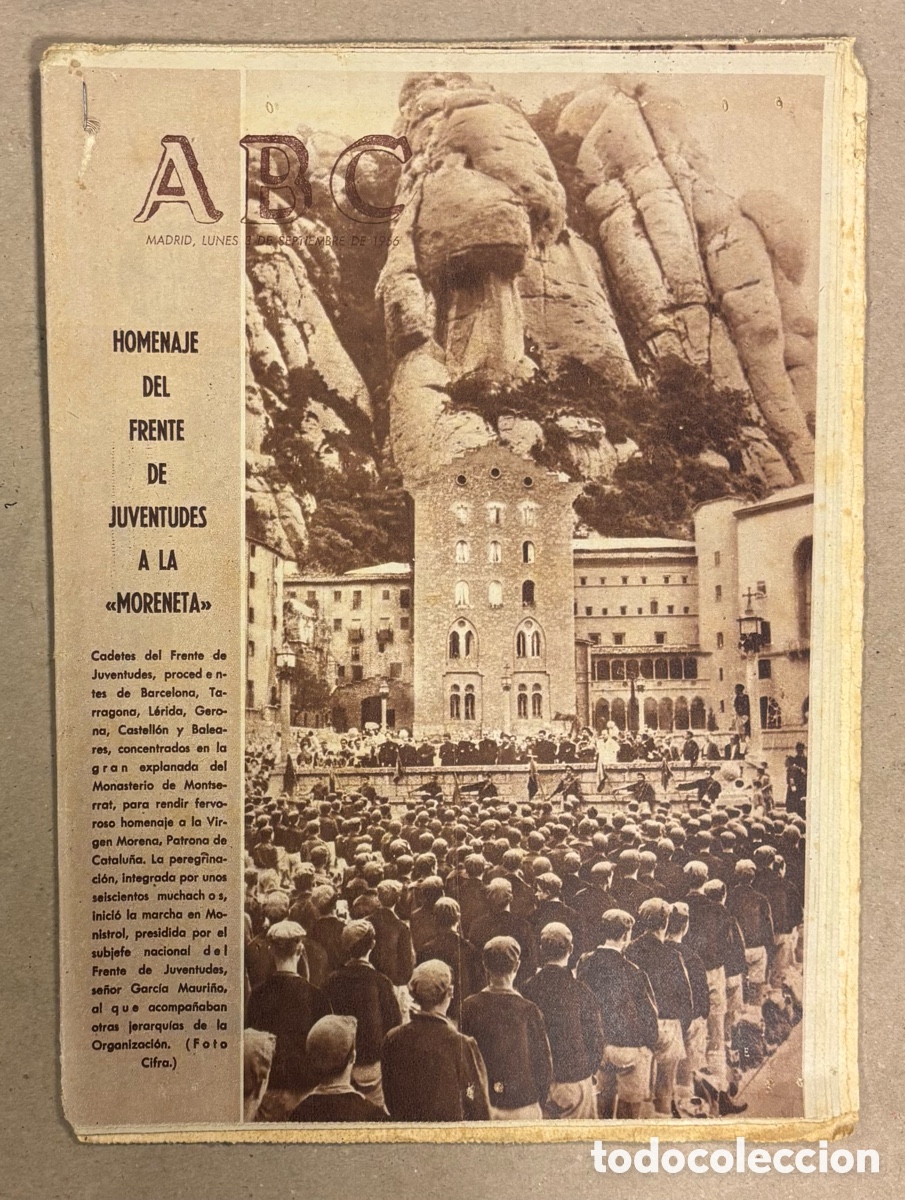 Coleccionismo de revistas y peri&oacute;dicos: ABC (3 DE SEPTIEMBRE DE 1956). HOMENAJE DEL FRENTE DE JUVENTUDES A LA MORENETA,&hellip;