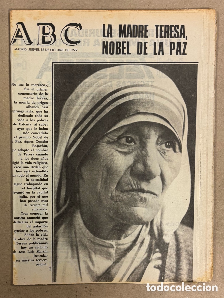 Coleccionismo de revistas y peri&oacute;dicos: ABC (18 DE OCTUBRE DE 1979). LA MADRE TERESA DE CALCUTA PREMIO NOBEL DE LA PAZ,&hellip;
