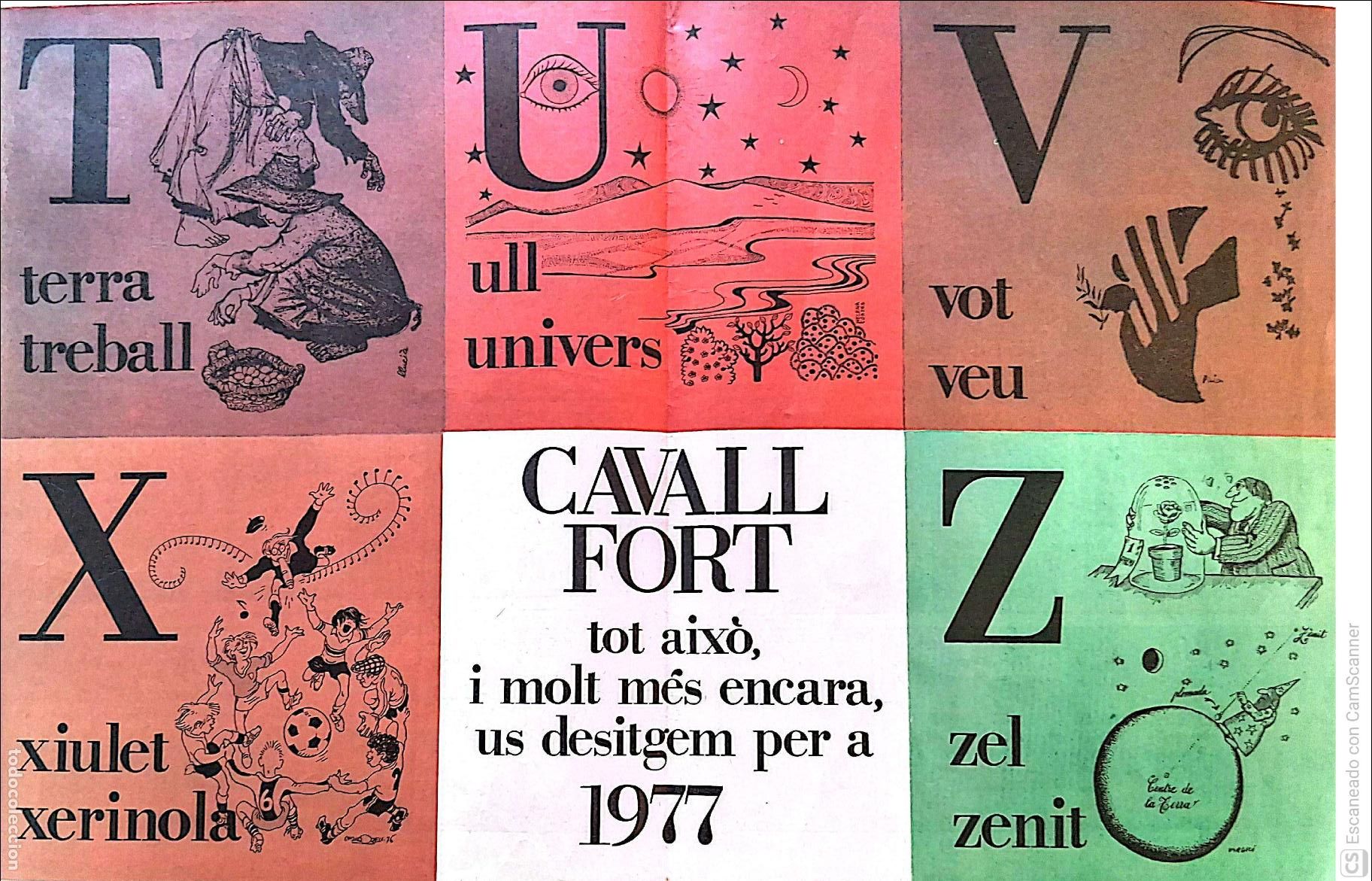Coleccionismo de revistas y peri&oacute;dicos: Cavall Fort - Calendario del a&ntilde;o 1977. Tama&ntilde;o 40 x 115 cm, desplegable en 8 cuadrados impresos por