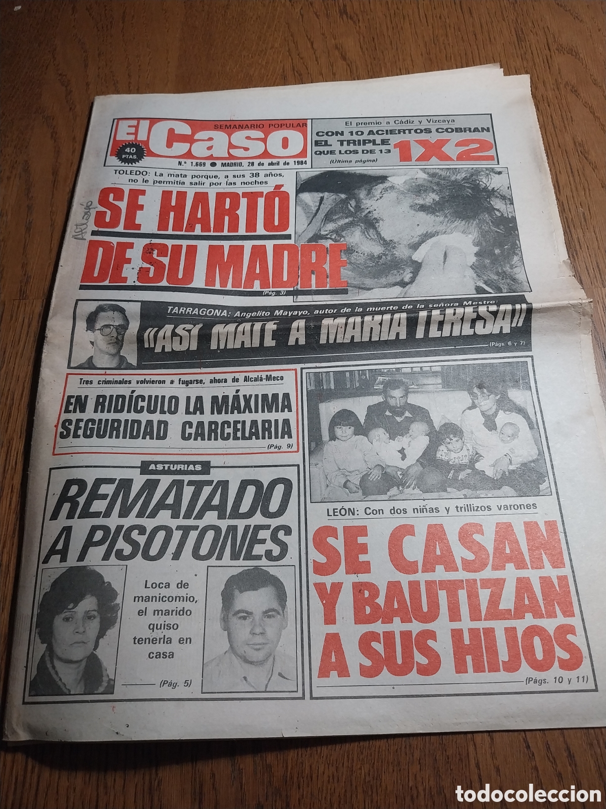 Coleccionismo de revistas y peri&oacute;dicos: EL CASO 1984 PARRICIDA TOLEDO. TRAPICHEO PONTEVEDRA
