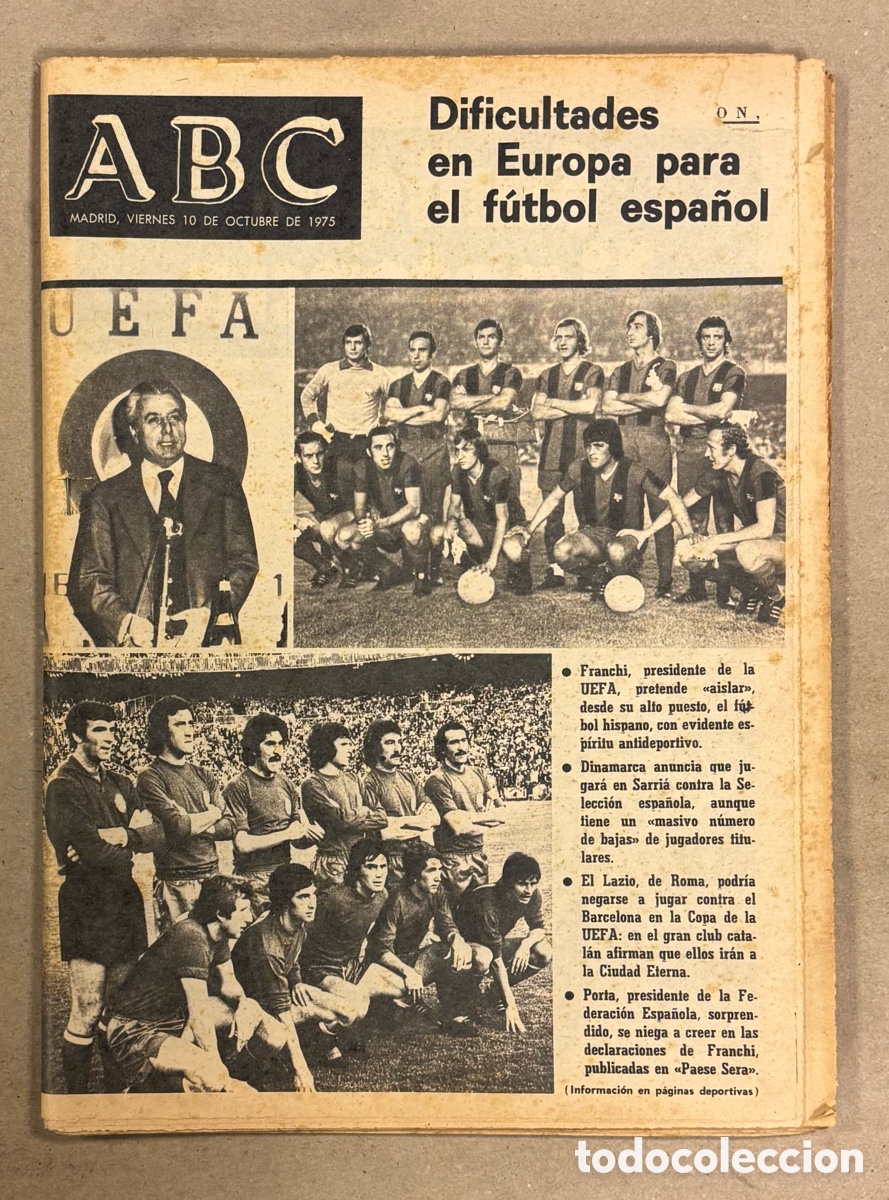 Coleccionismo de revistas y peri&oacute;dicos: ABC (10 DE OCTUBRE DE 1975). DIFICULTADES EN EUROPA PARA EL F&Uacute;TBOL ESPA&Ntilde;OL,&hellip;