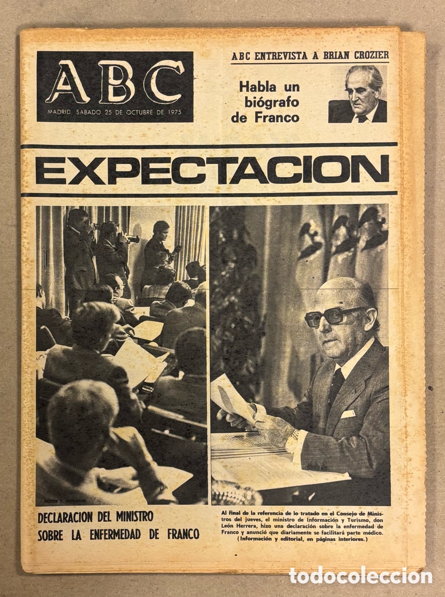 Coleccionismo de revistas y peri&oacute;dicos: ABC (25 DE OCTUBRE DE 1975). EXPECTACI&Oacute;N: DECLARACI&Oacute;N DEL MINISTRO SOBRE ENFERMEDAD DE FRANCO