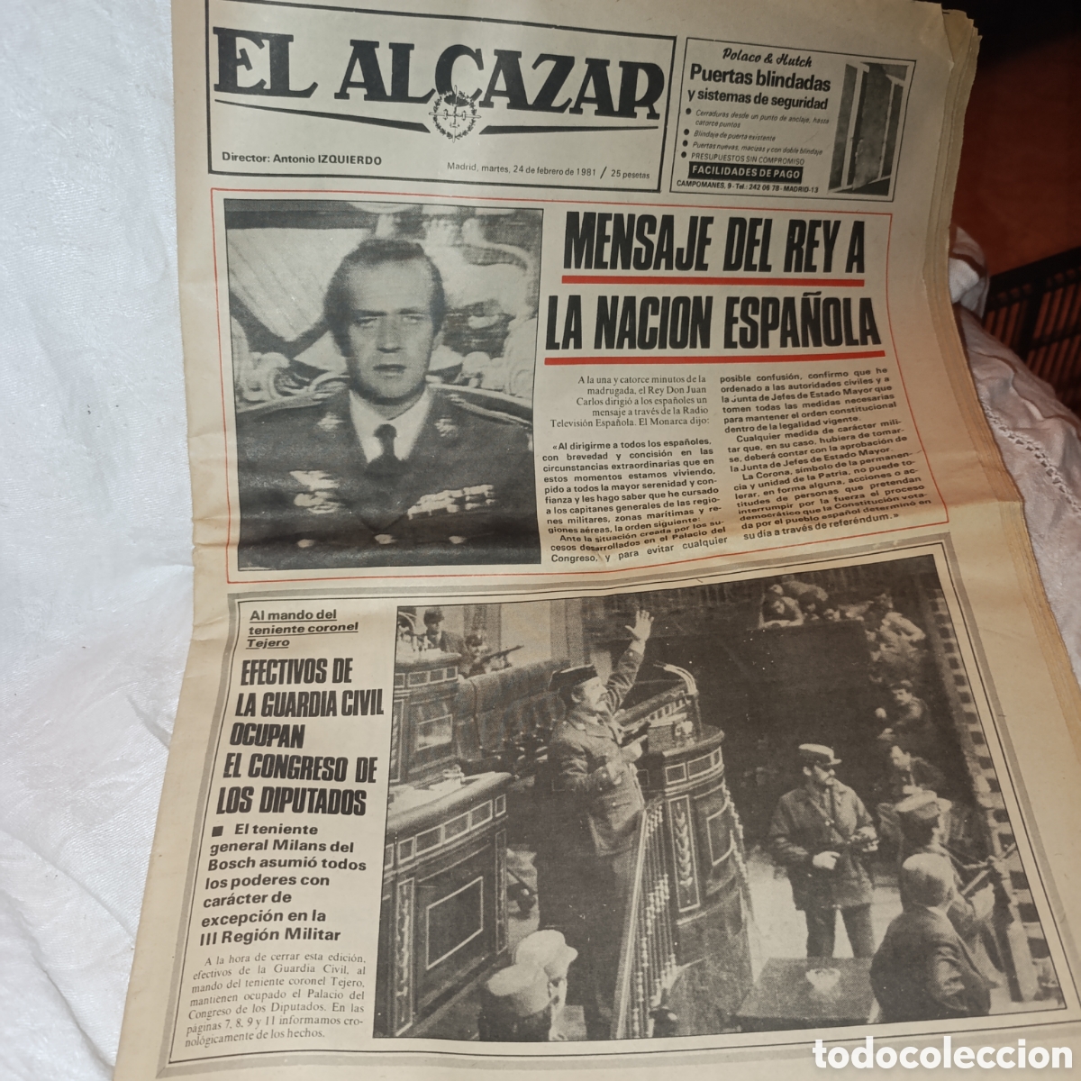 Coleccionismo de revistas y peri&oacute;dicos: Peri&oacute;dico El Alc&aacute;zar,24 Febrero 1981,Golpe de estado Tejero