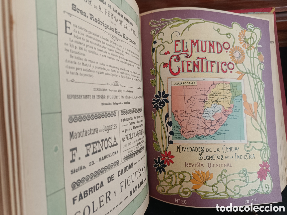 Collectionnisme de Revues et Journaux: EL MUNDO CIENT&Iacute;FICO 1899-1900. a&ntilde;o I y II completos 39 revistas en 1 volumen. Cubiertas Modernistas.