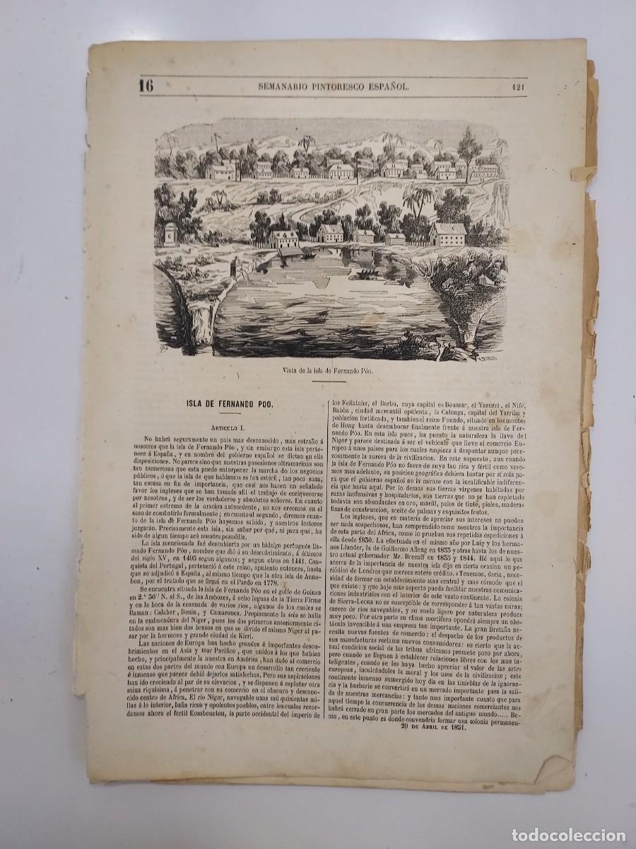 Coleccionismo de revistas y peri&oacute;dicos: SEMANARIO PINTORESCO ESPA&Ntilde;OL 1851 16. FERNANDO POO. CONVENTO SEPULVEDA Segovia. Semana Santa