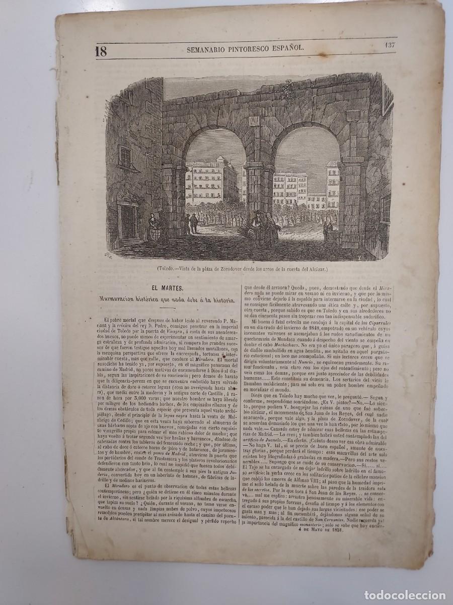 Coleccionismo de revistas y peri&oacute;dicos: SEMANARIO PINTORESCO ESPA&Ntilde;OL 1851 18. TOLEDO ZOCODOVER (2 GRABADOS). JUAN DE LA ROSA. LUISA SIGEA