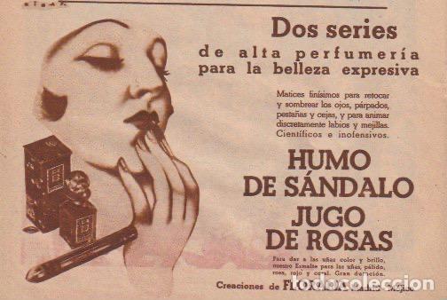 Coleccionismo de revistas y peri&oacute;dicos: Publicidad perfumes Humo de S&aacute;ndalo y Jugo de Rosas de Floralia - 1935
