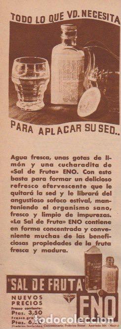 Coleccionismo de revistas y peri&oacute;dicos: Publicidad Sal de Fruta Eno - 1935