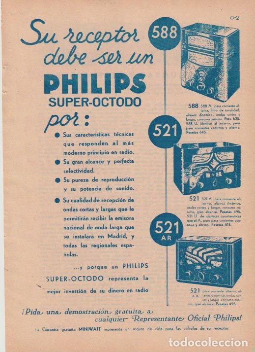 Coleccionismo de revistas y peri&oacute;dicos: Publicidad receptor de radio PHILIPS - 1935
