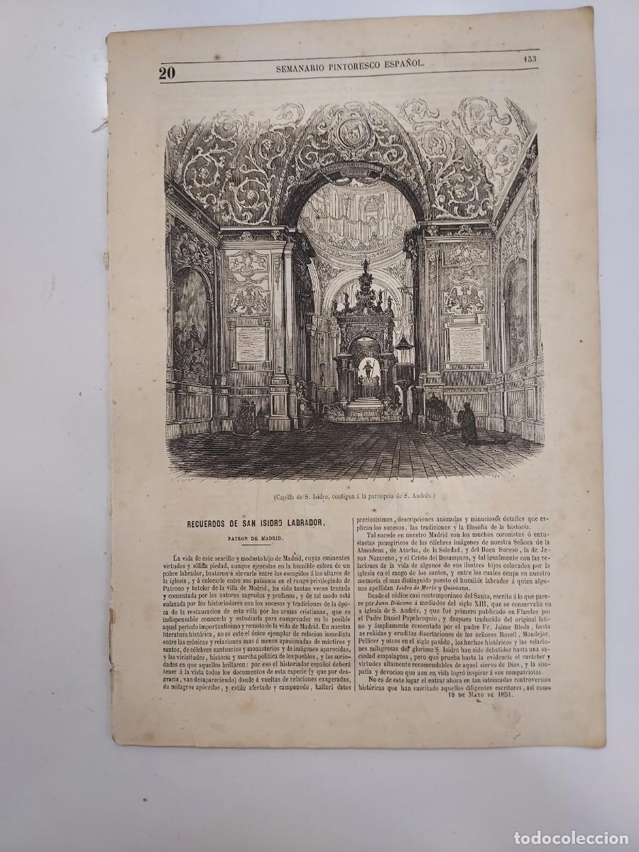 Sammeln von Zeitschriften und Zeitungen: SEMANARIO PINTORESCO ESPA&Ntilde;OL 1851 20. MADRID SAN ISIDRO LABRADOR 3 GRABADOS, LOS MANOLOS (MANOLERIA)