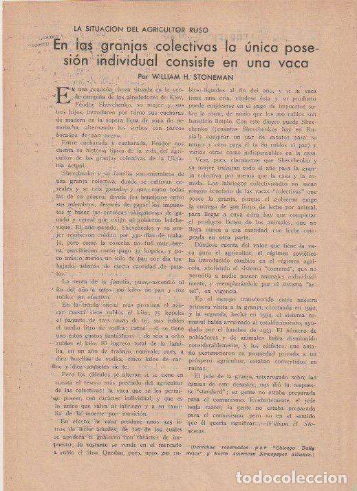 Coleccionismo de revistas y peri&oacute;dicos: * RUSIA * En las granjas colectivas la &uacute;nica posesi&oacute;n individual consiste en una vaca / W.H. - 1935