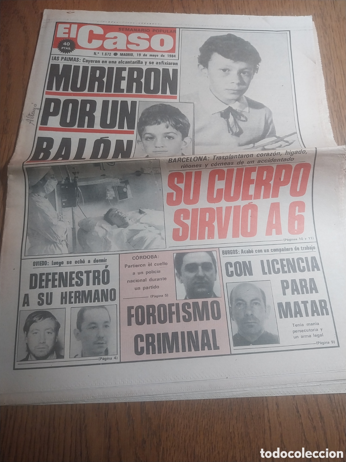Coleccionismo de revistas y peri&oacute;dicos: EL CASO 1984 MUERTE POR UN BALON LAS PALMAS